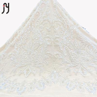 China New Viable Turkish White Bridal Beaded Sequin Lace Fabric 3mm 5mm Sequin Viola Lace Fabric Machine Embroidery Material For OEM Custom for sale