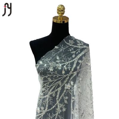 China African 99698 2021 Sustainable Luxury White Swiss Beaded Lace Fabric Crystal Sequin Lace for sale