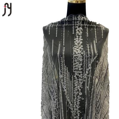 China 2021 African embroidery rhinestone lace fabric evening lace fabric FC88266 viable luxury lace material dress for OEM customization for sale