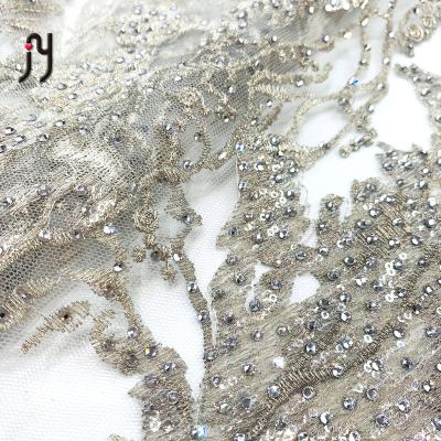 China Newest Sustainable Luxury Handmade Beads Lace Fabric Sequins With Stones Wedding Lace for sale