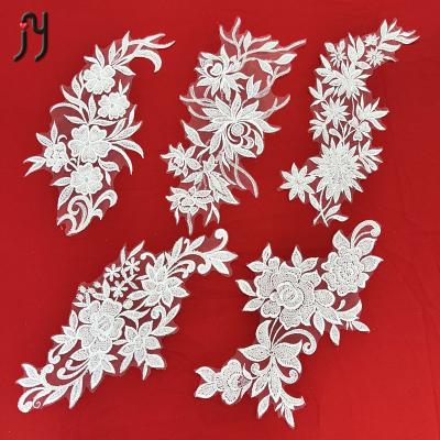 China Viable Bridal White Lace Beads One Piece 3d Beaded French Lace Applique for sale