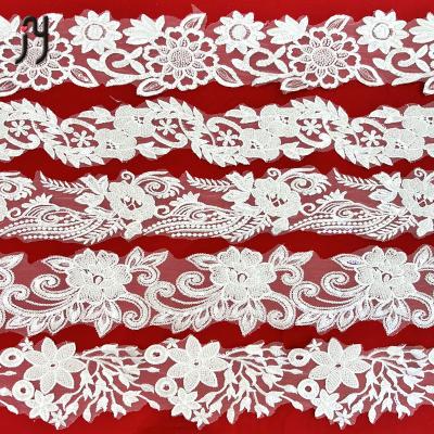 China Sustainable 2022 Beautiful French White Tulle Lace 3D Beads Lace Fabric for sale