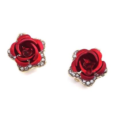 China New Style Romantic Ear Stud Korean Cute Fragrance Five Star Inlaid Rose Rhinestone Flower Earrings For Women Ear Studs For Piercing for sale