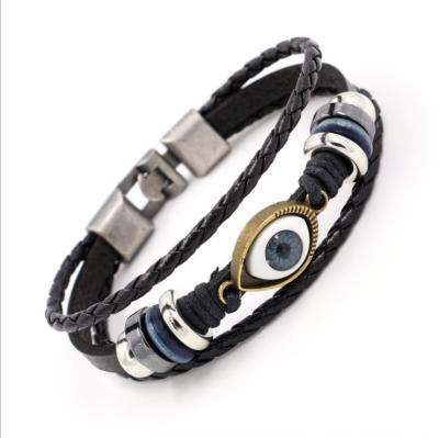 China Punk 2021 New Design Turkish Blue Eyes Leather Bracelet Punk Retro Bangles Fashion Jewelry For Men And Women for sale