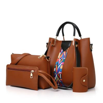 China 2021 Hot Selling Stylish Women PU Leather Handbag Sets 4 Pcs Set With Women Messenger Tote Clutch Bag Lady Handbag Wallet for sale