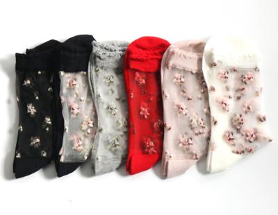 China New Women's Decorative Flower Pattern Lace Mesh Socks Antibacterial Stockings for sale