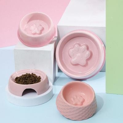 China Viable Wholesale Pink Slow Feeder Cat Dog Water Bowls Cat Raised Ceramic Cat Feeding Bowl for sale