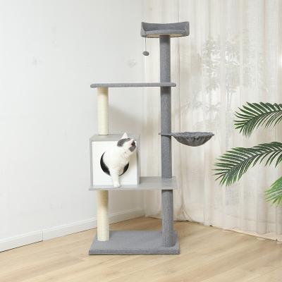 China Viable Tower Cat Tree House Wooden Cat Scratching Post Large Cat Scratcher Wholesale for sale