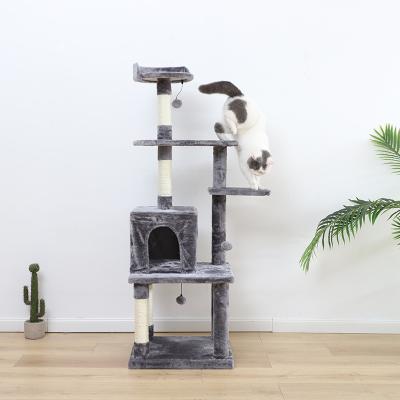 China Sustainable Modern Cat Tree Cat Climb Tower With Sisal Lining Spacious Post Housing Comfortable Top Perch for sale