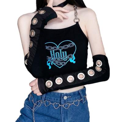 China Personalized Gothic Lady Eyelet Hollow Out Oversleeve Stretch Cotton Arm Warmer Black Elbow Length Circle Female Punk Metal Sheath 2022 New for sale