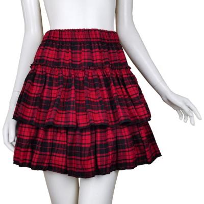 China Breathable Gothic Women's Red Black Mini Skirt Summer Lady Elastic Plaid High Waist Ruffles Pleated Midi Skirts Y2k Style Dance Daily Wear for sale