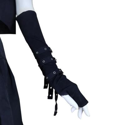 China Fingerless Cool Fingerless Harajuku Cargo Style Gloves Long Eyelet Elbow Band Glove Gothic Black Comfortable Female Unisex Full Length Mittens for sale