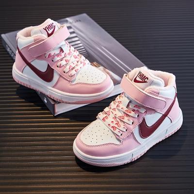 China Winter new girls net red high-top casual sneakers girls fashion plus velvet warmth sports white shoes for sale