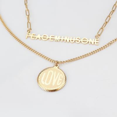 China New Casual/Sporty Stainless Steel Gold Charming Round Pendant With Letter Necklace For Women Bijoux Jewelry Christmas Gift Wholesale for sale