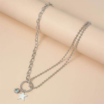 China Hiphop Customized Simple Necklace Stainless Steel Star O Round Bead Chain Necklace Double Asymmetry Hip Hop Necklace For User for sale