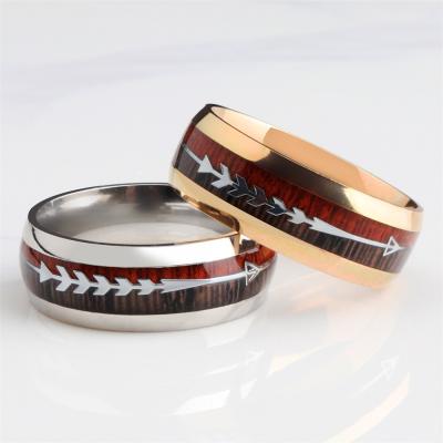 China Wholesale Casual/Sporting Wooden Grain Arrow Stainless Steel Fashion Titanium Steel Ring Jewelry For Men for sale