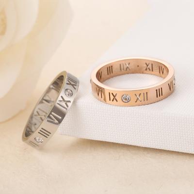 China Wholesale Titanium Steel Diamond Ring 18K Rose Gold Plated Roman Numeral Ring Couple Ring Jewelry Fast Shipping for sale