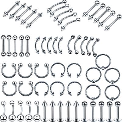 China Fast Delivery 60pcs Stainless Steel Lip Nail Nose Ring Assorted Best Seller Accessories Pierce Earrings For Women Men Jewelry Wholesale for sale