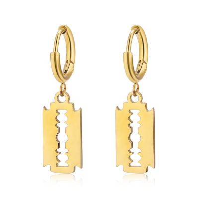 China Hiphop Razor Blade Shape Hip Hop Earring 2021 Hot Sale Style Circle Hip Hop Fashionable Huggie Design Women Earring Earrings Gold Plated High Qualily for sale