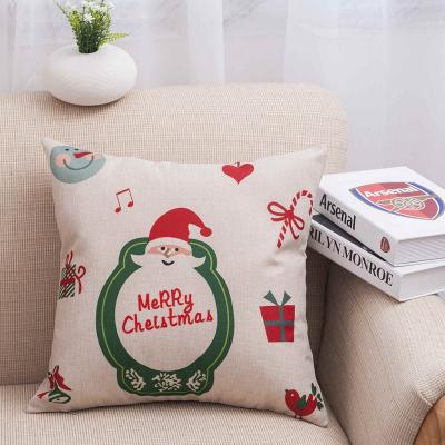 China Portable Towel Embroidered Canvas Pillow Cover Christmas Decoration Pillow Sofa Back Pillows Snow Santa Claus Printing Canvas Fabric for sale