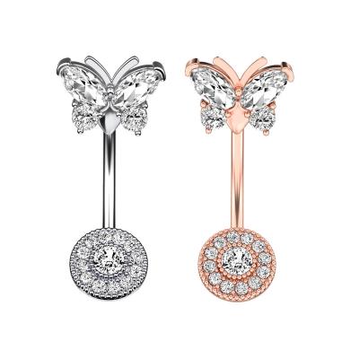 China Trendy Fashion Butterfly Around CZ Navel Ring For Women Beach Barbell Stainless Steel Glitter Belly Piercing Jewelry for sale