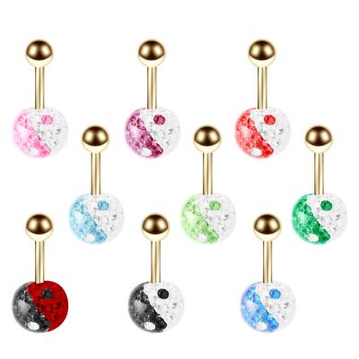 China Full Yin Yang Belly Ring Jewelry Mud Ball Ring Fashion Crystal Drill Ball Chandelier Jewelry Mud Seal Jewelry Gifts for sale