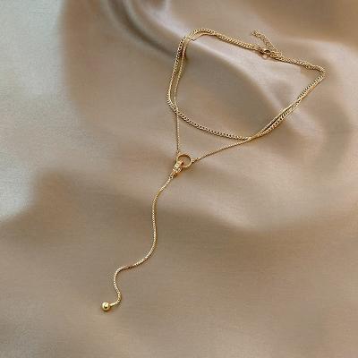 China Fashion TRENDY European Multilayer Gold Plated Tassel Necklace Hollow Circle Round Double Stick Pendant Necklace for sale