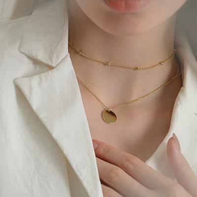 China TRENDY Fashion And Double Layer Contracted Simple Necklace For Women Round Geometric Clavicle Chain Metal Pendant for sale