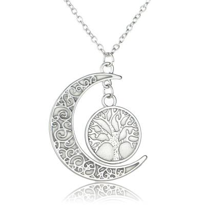 China Hot-selling TRENDY Hollow Out Tree of Life Moon Necklace Halloween Christmas Glowing Luminous Pendant Gifts for sale