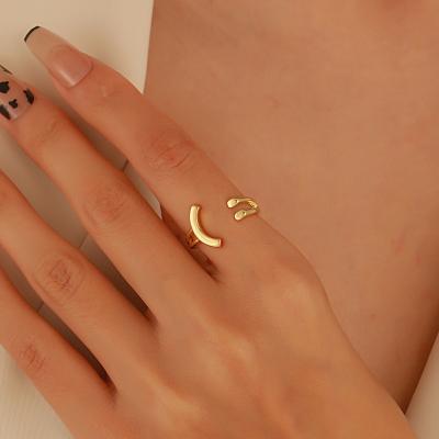 China Fashionable Japan and Korea's fashionable simple creative smile opening Ring Gold And Silver Men and women can wear for sale