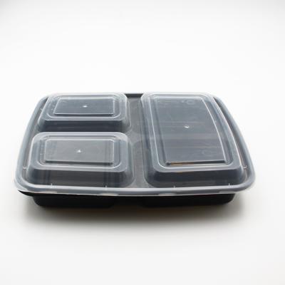 China Microwavable Restaurant Stocked 3 Compartment Disposable Take Away Plastic Lunch Food Meal Packaging Boxes for sale