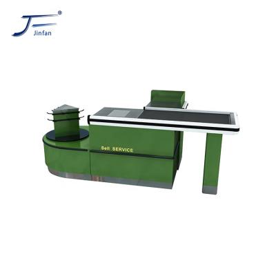 China Supermarket supermarket design small checkout counter cash register desk cashier table with conveyor belt for sale for sale