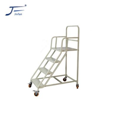 China Metal Supermarket And Warehouse Mobile Platform Steel Climbing Step Ladder Trolley for sale