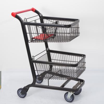 China High Quality Double Unfolding Basket Shopping Cart with Four Wheels for Supermarket and Store for sale