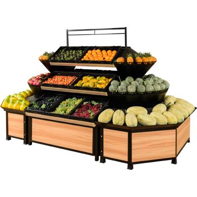 China Stainless Steel Double Sided Modern Supermarket Customized Outdoor Vegetable And Fruit Shelf for sale