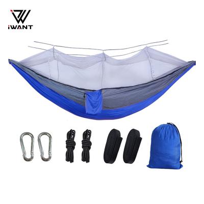 China Adult Portable Anti-rollover Nylon Outdoor Camping Hammock With Mosquito Net Hammock For Travel Backpacking for sale