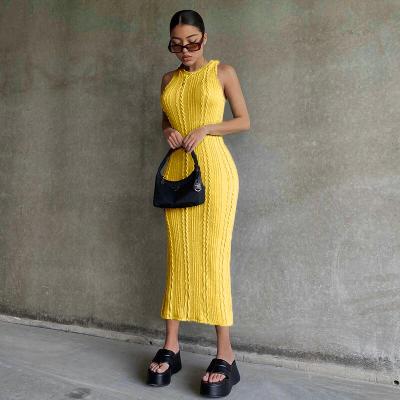 China Summer Breathable Fashion Casual Knitted Sleeveless Round Neck Maxi Elegant Women Corset Dress for sale