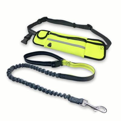 China Pet Running Leash Portable Stored Pocket Sports Dog Leash Hands Free Dog Leash With Bag for sale