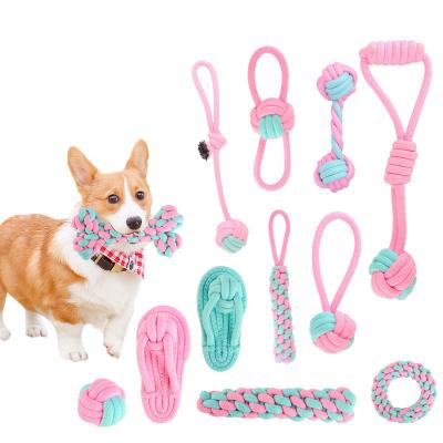 China New Pet Cotton Rope Knot Toy Combination Stocked Bite-Resistant Pet Toy Dog Molar Rope Toy Pink for sale