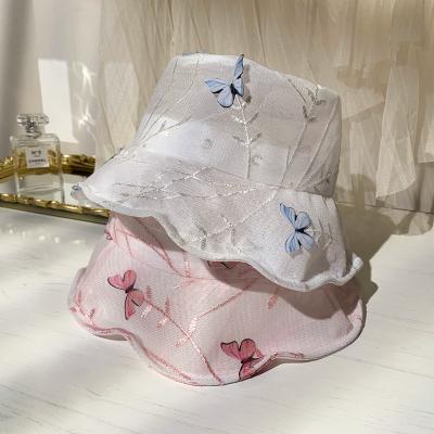 China Fashion Colorful Bucket Hats Fashion Butterfly Casual Women's Breathable Hats Spring Foldable Fisherman Hat Summer Outdoor Lace for sale