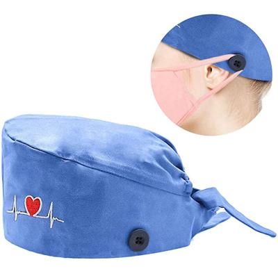 China Comfortable Breathable Cotton Plus Border Loop Embroidery Printed ECG Scrub Hat Doctor Nurse Hat African Print Scrub Hats Navy for sale