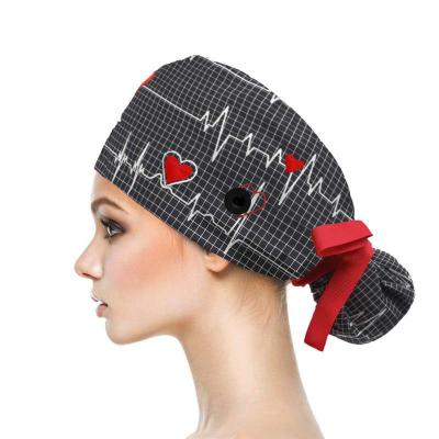 China 2021 Cotton Warm Solid Color Print Long Hair Winter Work Hat Comfortable Breathable Nurse Hats Scrub Hats With Buttons for sale