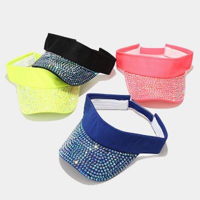 China Fashion Ladies Trend To Shape Adjustable Snapback Hat Sunscreen Sports Sun Hat Shinny Rhinestone Visors For Women for sale