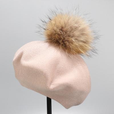 China Fashion\Comfortable High Quality Woman\Goods 2021 New Warm Winter Elegant Hat Beret Wool Ladies Knit Hat Vintage Beret With Pompom for sale