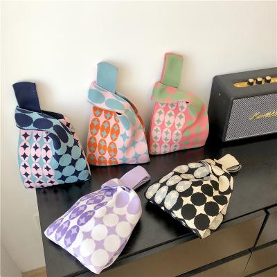 China Fashion Korean Colorful Plaid Dot Lattice Cute Shoulder Bag Purses and Handbags for Women Knitting Below Tote Bag for sale