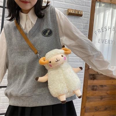 China Cute Fashion Women Purses and Handbags Mobile Phone Pocket Zipper Cross - Body Bag for Girls Cartoon Sheep Plush Shoulder Bag for sale