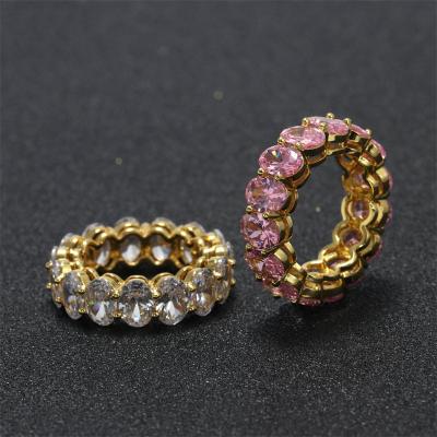 China 2022 Fashion Fashion Jewelry Gold Silver Plated Rings For Women Oval Shape Pink Than White Shinny Zircon Ring for sale