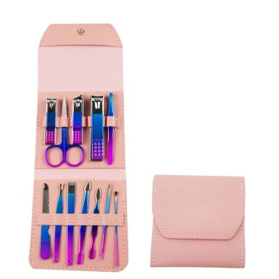 China Finger Women Manicure Set 12pcs Travel Nail Clipper Set Nail Care Kit for Man and Woman-Pink for sale