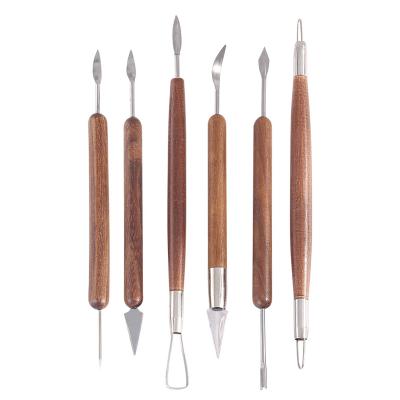 China Arts and Crafts Smooth Wood Handles Double Sided Pottery and Clay Sculpting Tools 6 pcs for sale