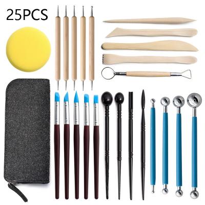 China Arts and Crafts Polymer Clay Tools Ball Stylus Dotting 25pcs Factory Modeling Clay Sculpting Tools Set Rock Painting Kit For Sculpture Pottery for sale